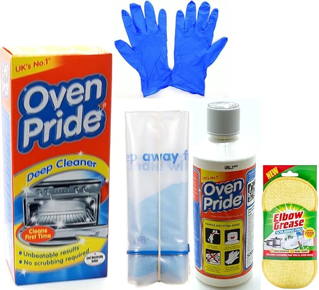 Oven Cleaner- Oven Pride Oven Cleaner- 500 ML Bottle - Bags, Gloves and Instructions Included - Complete Oven Cleaning Kit with Scrubbing Pad