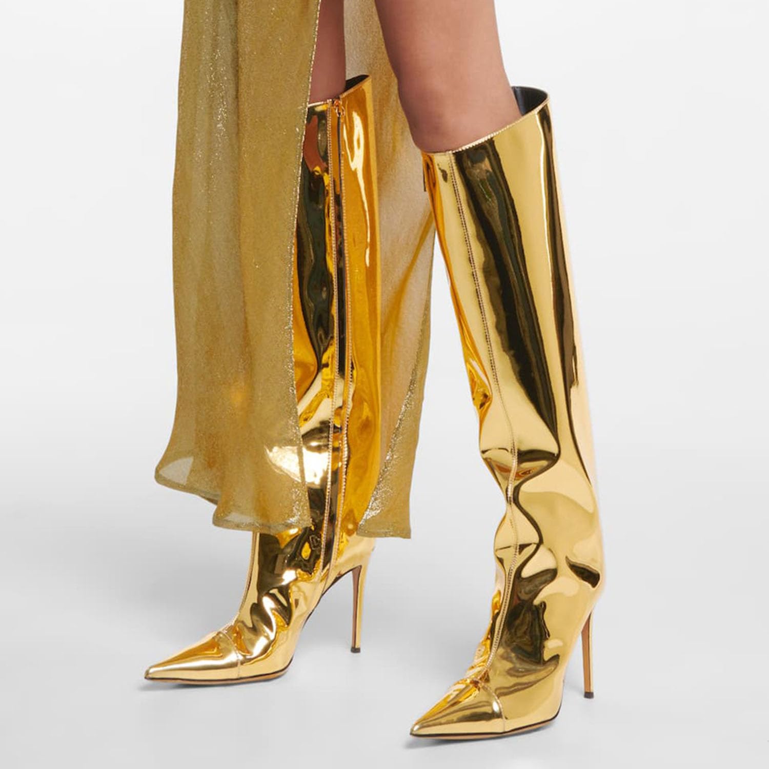 Bottes hautes à bout pointu et à talon aiguille pour femme - Chaussures habillées à enfiler