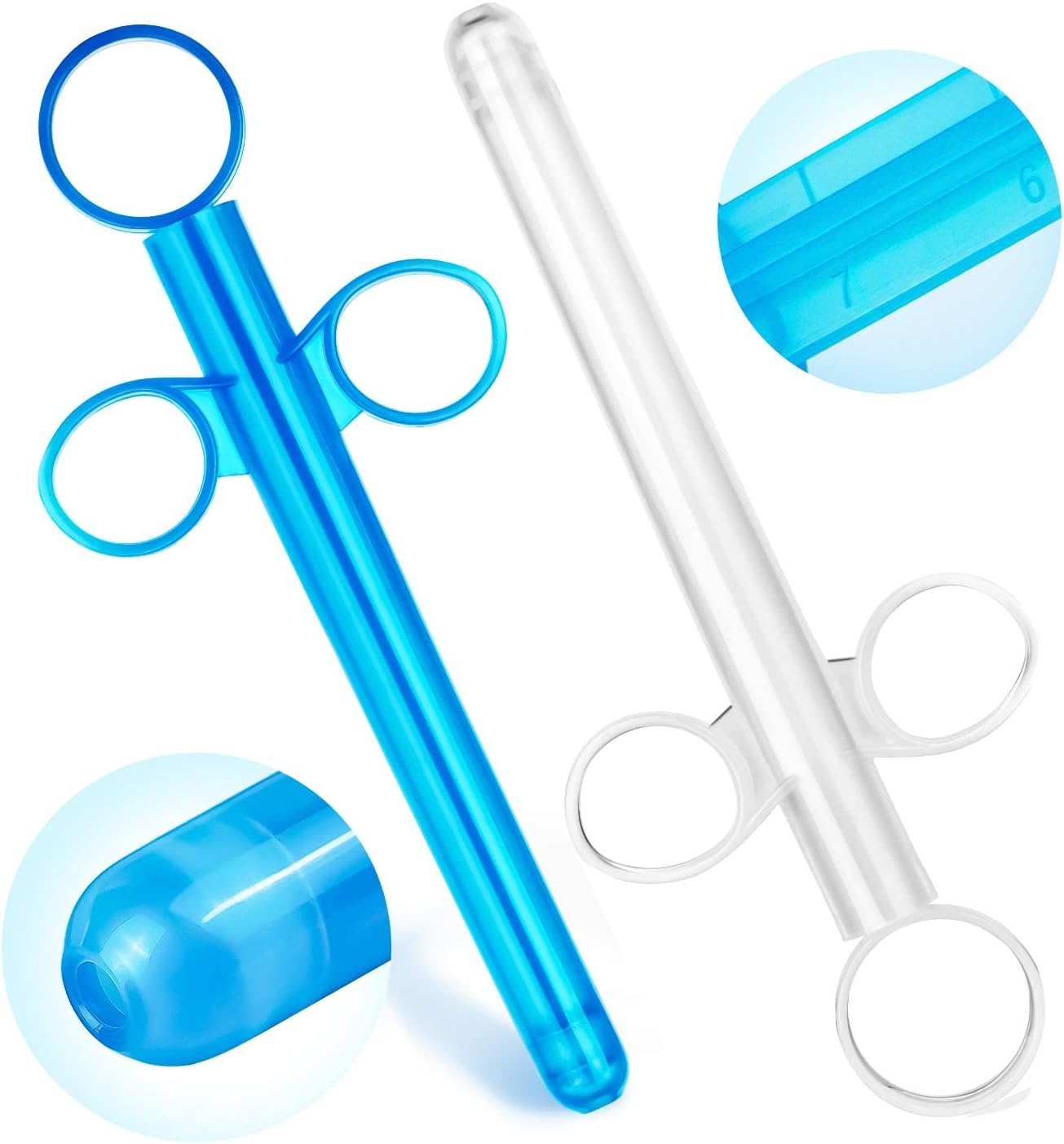 Lube Applicator Injectors with 10ml Precise Scales, 6.5” Anal Lubricant Shooter with Leak-Proof Silicone Cap Reusable Durable Use, Anal Lube Applicator for Men Women & Couples, Pack of 2