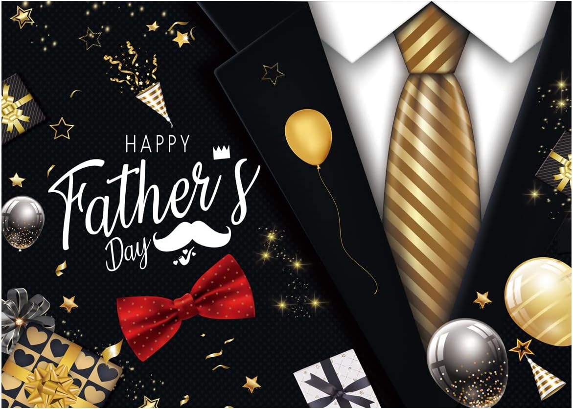 10X8FT Happy Father's Day Backdrop Gold Tie Suit Backdrop Father's Day Party Photo Backdrops for Father's Photo Booth Prop Decoration Photography Background DH-405