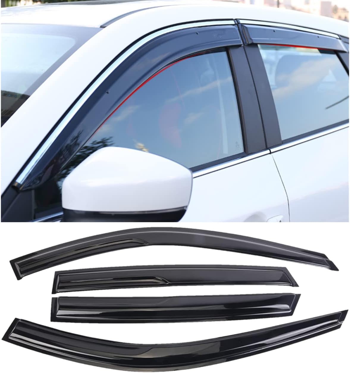 Outside Mount 4pcs Window Deflectors Sun/Rain Guard Fit Mazda CX-5 CX5 2017-2021