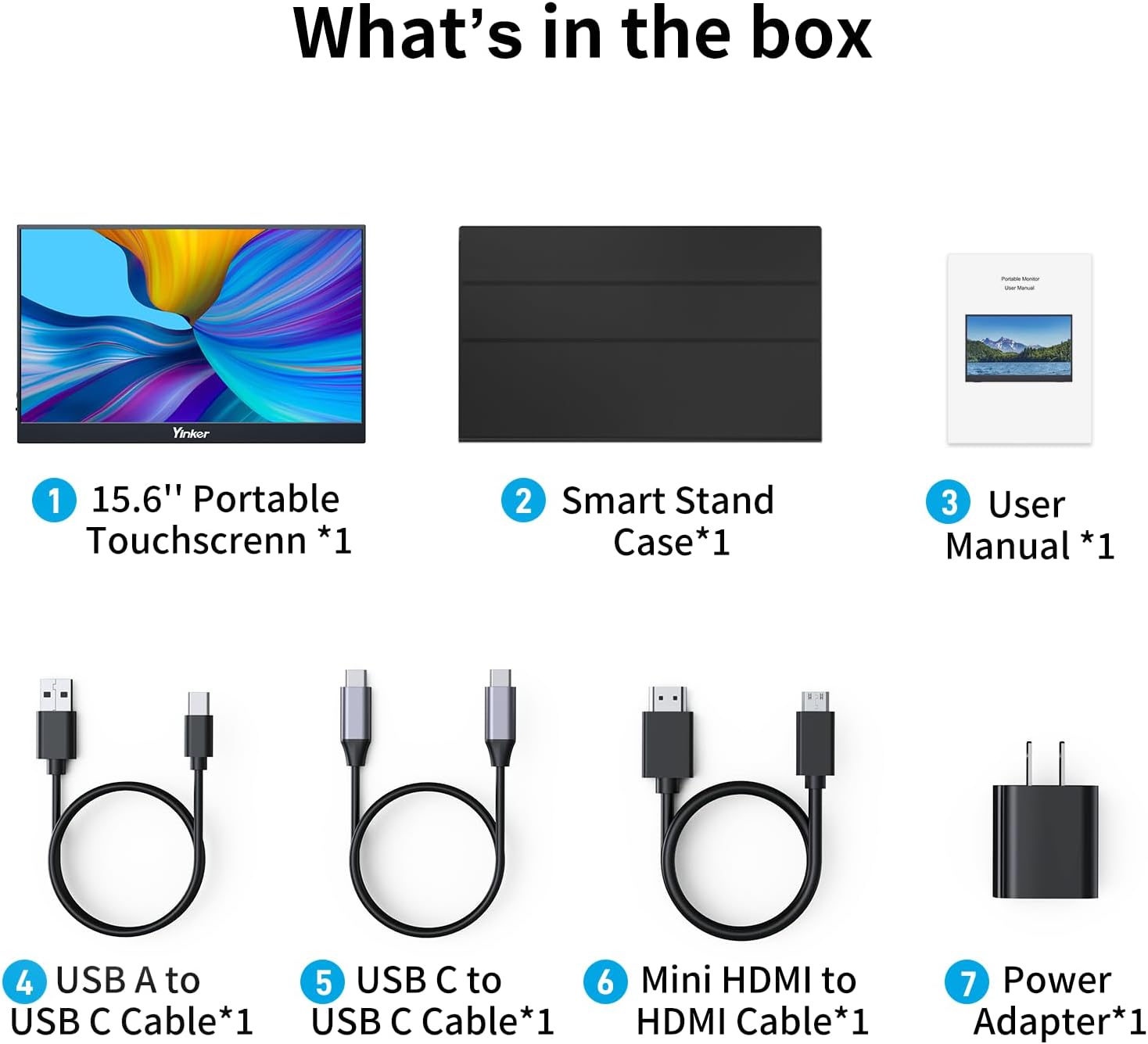 15.6'' Portable Monitor Touchscreen, 1080P FHD 10-Point Touch Screen Monitor with Protective Magnetic Leather Cover & Speakers, USB-C Travel Monitors for Laptop, Phone, PC, Switch