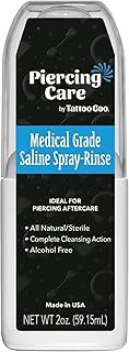 Tattoo Goo Medical Grade Saline-Spray Rinse, Medical Grade Sterile Aftercare Spray & Rinse For Piercings - Safely Clean, Disinfect & Heal with Sodium Chloride 99.9% - 2 oz