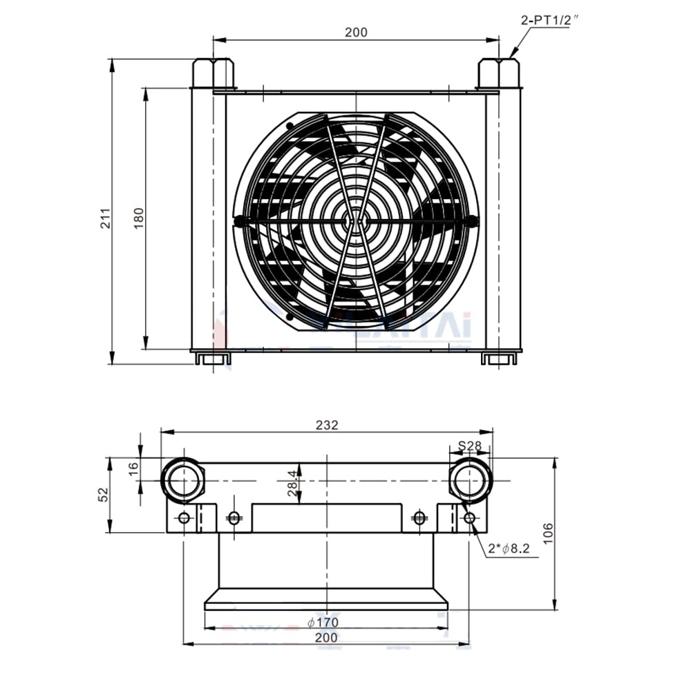 AJ0510T-CA Raffreddatore D'aria Idraulico in Lega di Alluminio, Flusso 3Mpa 10L/min Piccolo Radiatore Raffreddamento Olio Scambiatore di Calore Radiatore Olio Radiatore (AJ0510T-CA,DC 12V)