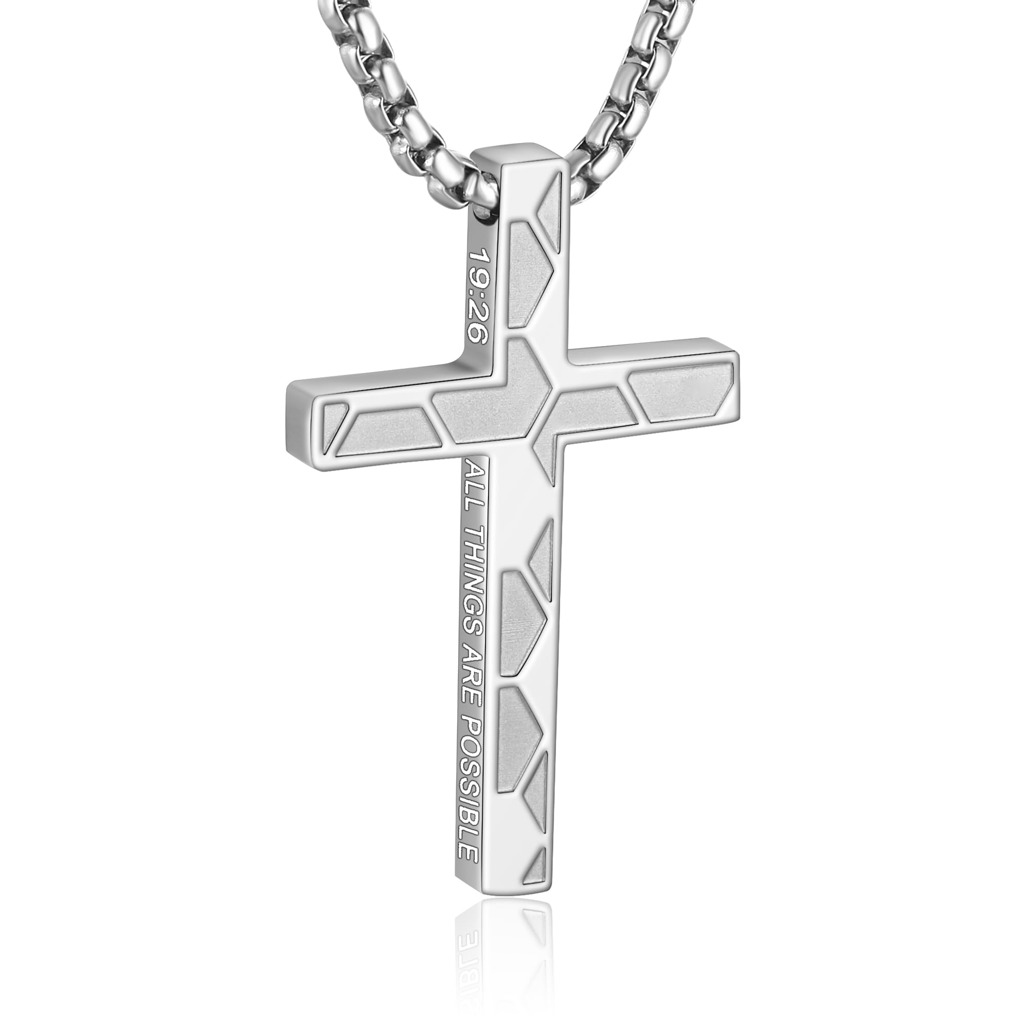 WINFY Soccer Bible Verse Cross Necklace for Boys Men 316L Stainless Steel Chain Pendant Religious Christian First Communion Confirmation Jewelry