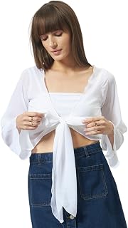 Trend Arrest.ed Women’s Sheer Crop Shrug with Long Sleeves & Dramatic Tie Front | Lightweight Mesh Party Layer for Evening... Price In India
