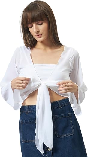 Trend Arrest.ed Women’s Sheer Crop Shrug with Long Sleeves &amp; Dramatic Tie Front | Lightweight Mesh Party Layer for Evening...