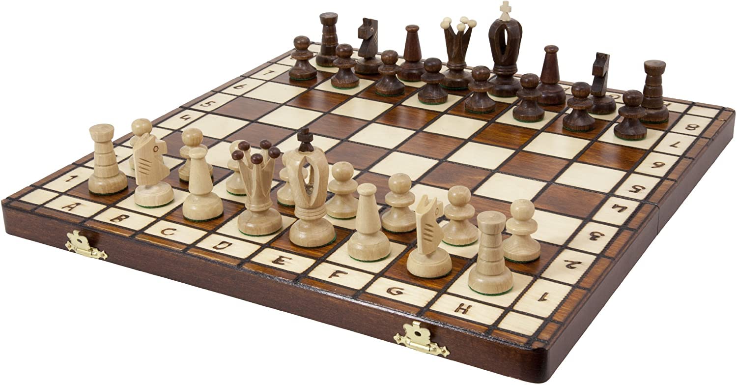 Hermoso juego de ajedrez con tablero de madera y piezas hechas a mano. Producto ideal para regalo, 36 cm