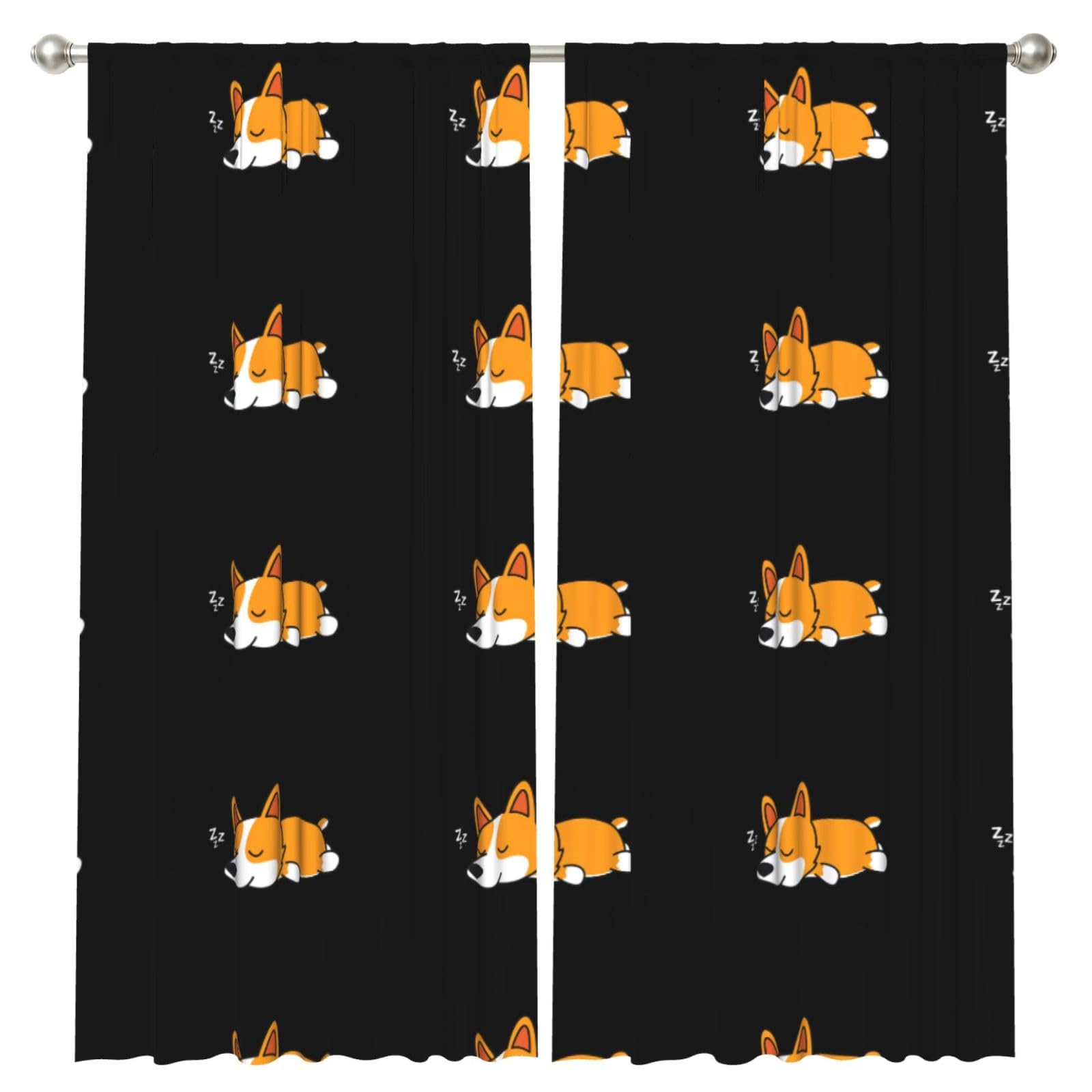 InOmak Cute Corgi Sleeping, 2 Panels Window Curtains 52 x 84 Inch Blackout Curtains for Living Room Bedroom