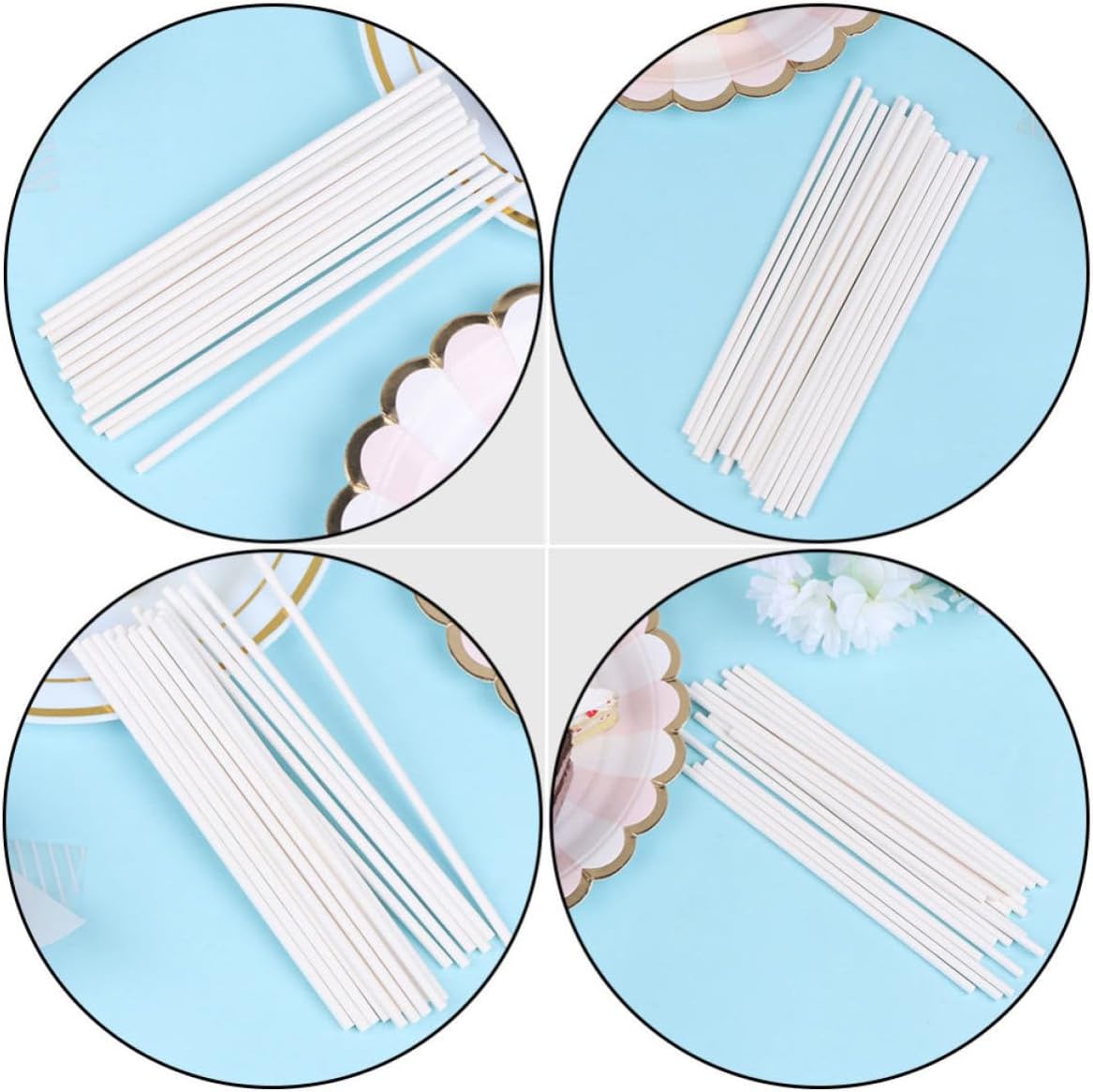 300pcs Paper Lollipop Sticks for Candy Making and DIY Baking White