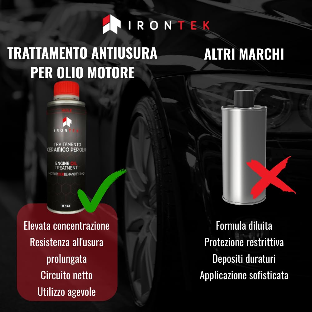 Additivo ceramico per Olio Motori a Benzina e Diesel Olio Motore Ceratec 300ml - IRONTEK | IT102 | Riduce Attrito e Rumore | Compatibile Benzina e Diesel | Motore Silenzioso | Additivo Olio Motore