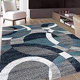 Rugshop Contemporary Modern Circles Abstract Area Rug 7' 10' x 10' 2' Blue