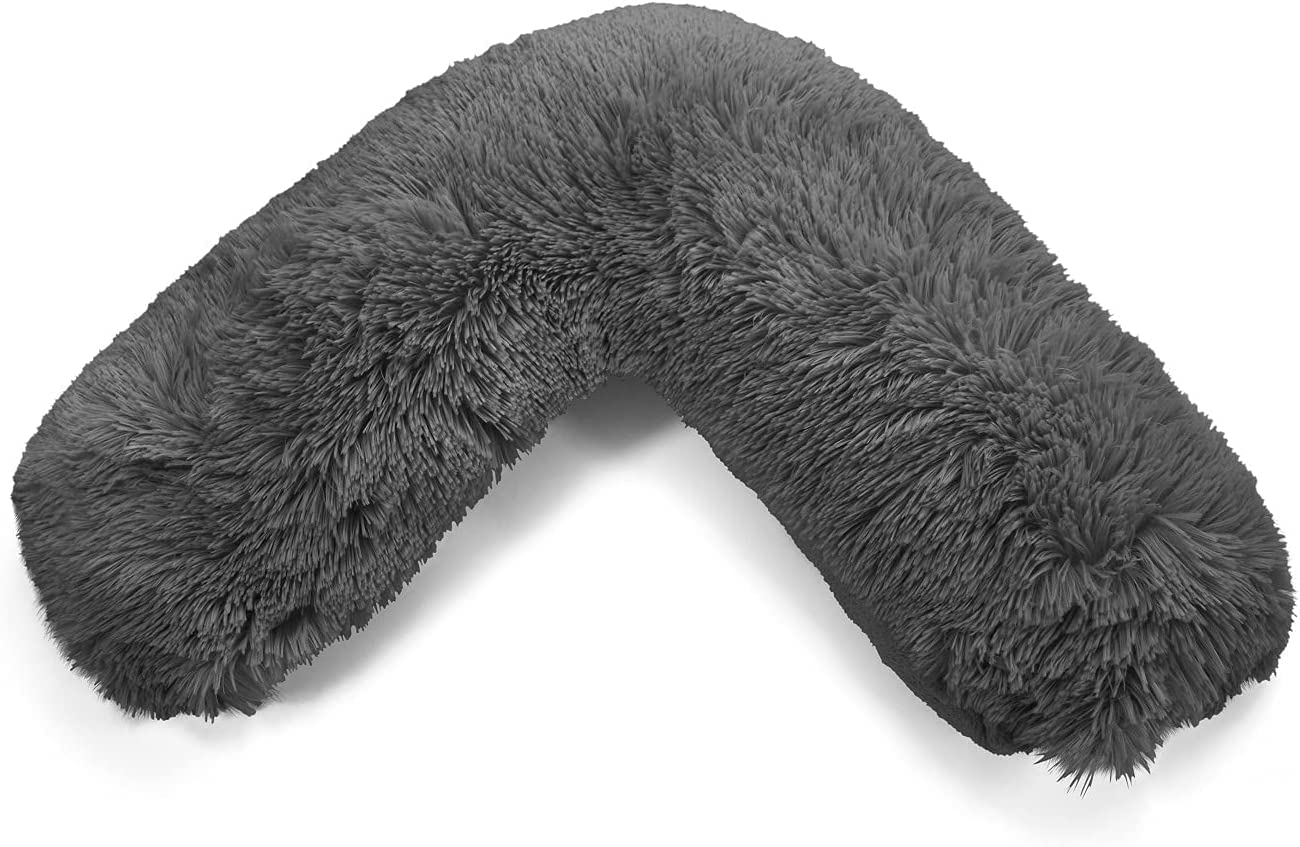 Night Zone Teddy V Shaped Complete V Pillow or V Case Only For Neck Maternity Back Support Soft Warm Plush Cosy Fleece V Shape Cover (Teddy Cuddles Charcoal, Teddy Cover With V Pillow)