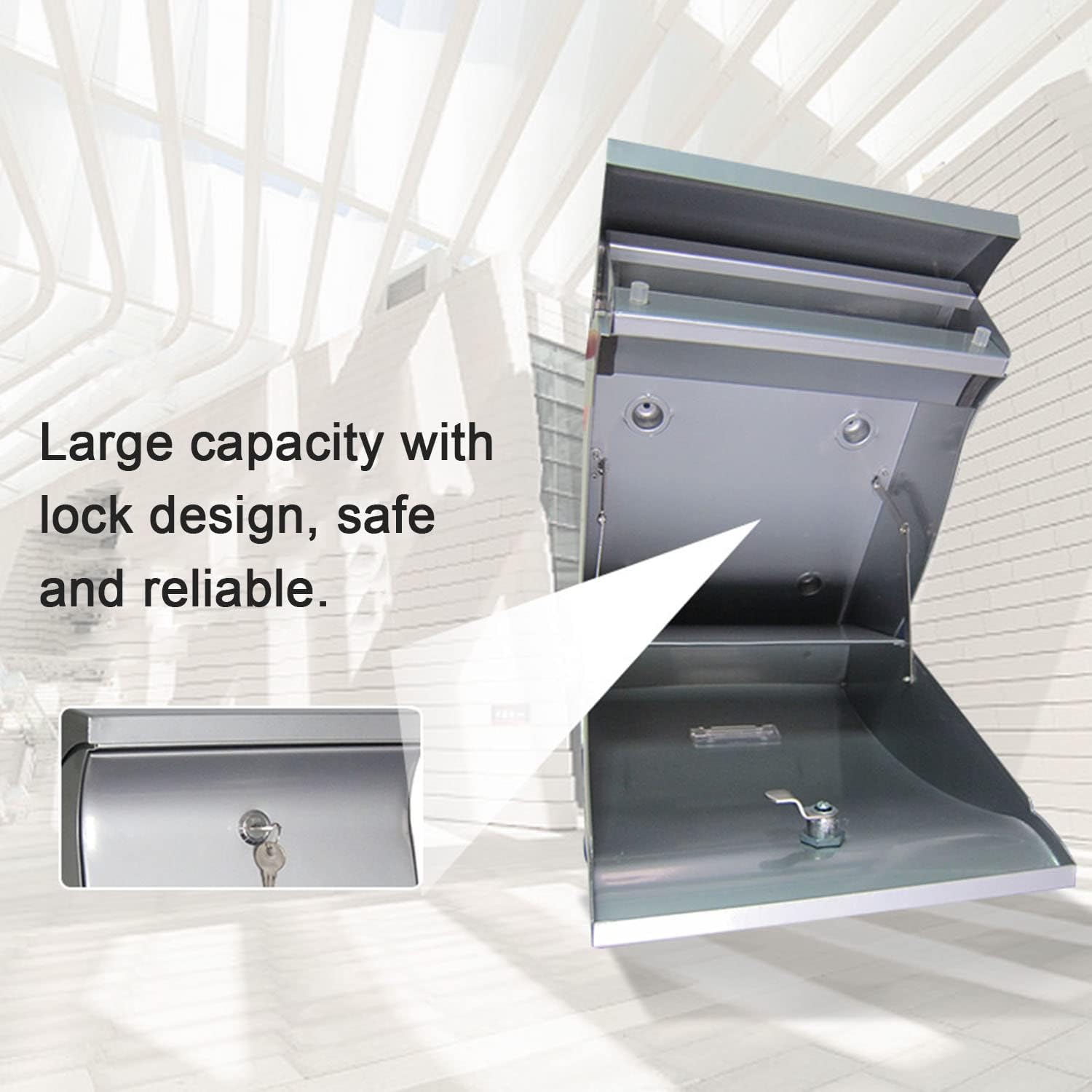 Letter Box,Postbox,Locking Wall Mount Mailbox, Letterbox Outdoor, Galvanized Sheet Post Box for Home Decorative (Color : Black)