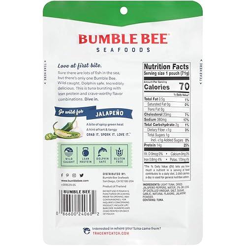 Miniatura 71 de Bumble Bee Atún sazonado con limón y pimienta, bolsas de 2.5 onzas (paquete de 12), listo para comer, bolsa de atún capturado en la naturaleza, 0.60