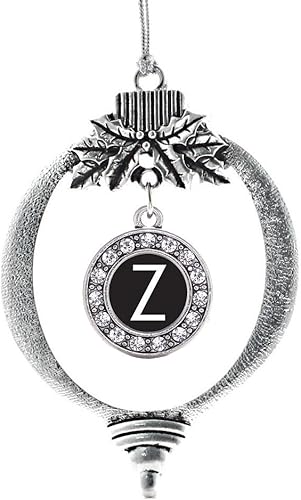 Miniatura 61 de Inspired Silver - My Vintage Initials - Adorno con dije de letra V - Adornos navideños de círculo plateado con joyas de circonita cúbica