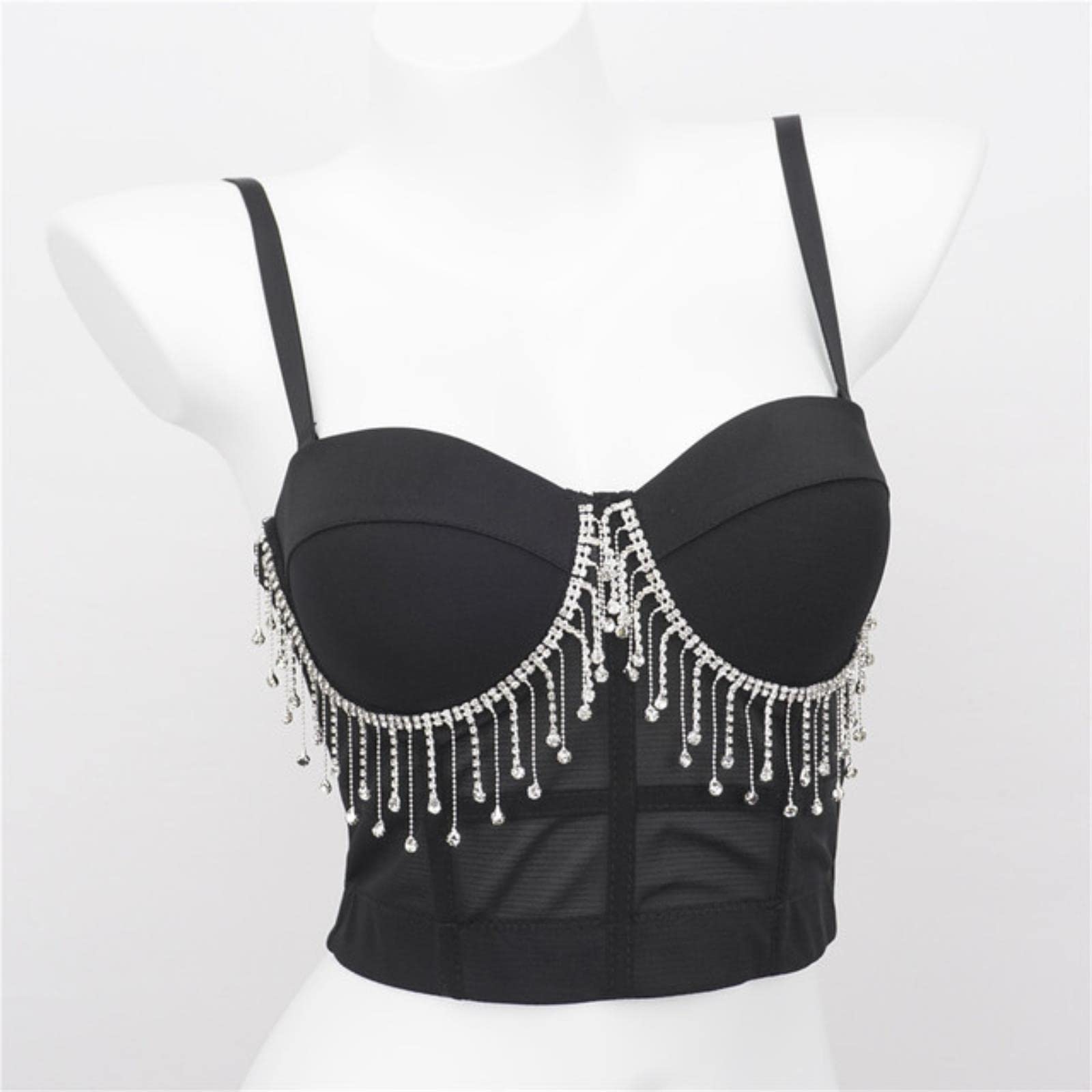 YOND Autumn Woman Tank Tops Punk Beading Diamond High End Women Corset Push Up Bustier y2k Bra Camis Crop Top Ladies Clothes-5-black, XL-40