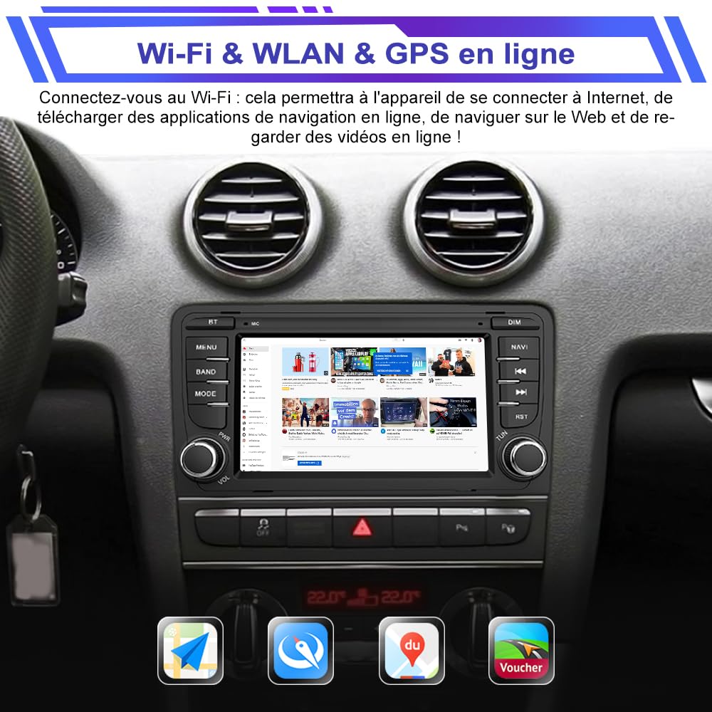 AWESAFE Autoradio Android 15 pour Audi A3 S3 RS3 8P (2003-2012), 2Go+64Go 7 Pouces Écran Tactile,CarPlay & Android Auto, GPS WiFi Bluetooth FM RDS USB Commandes au Volant