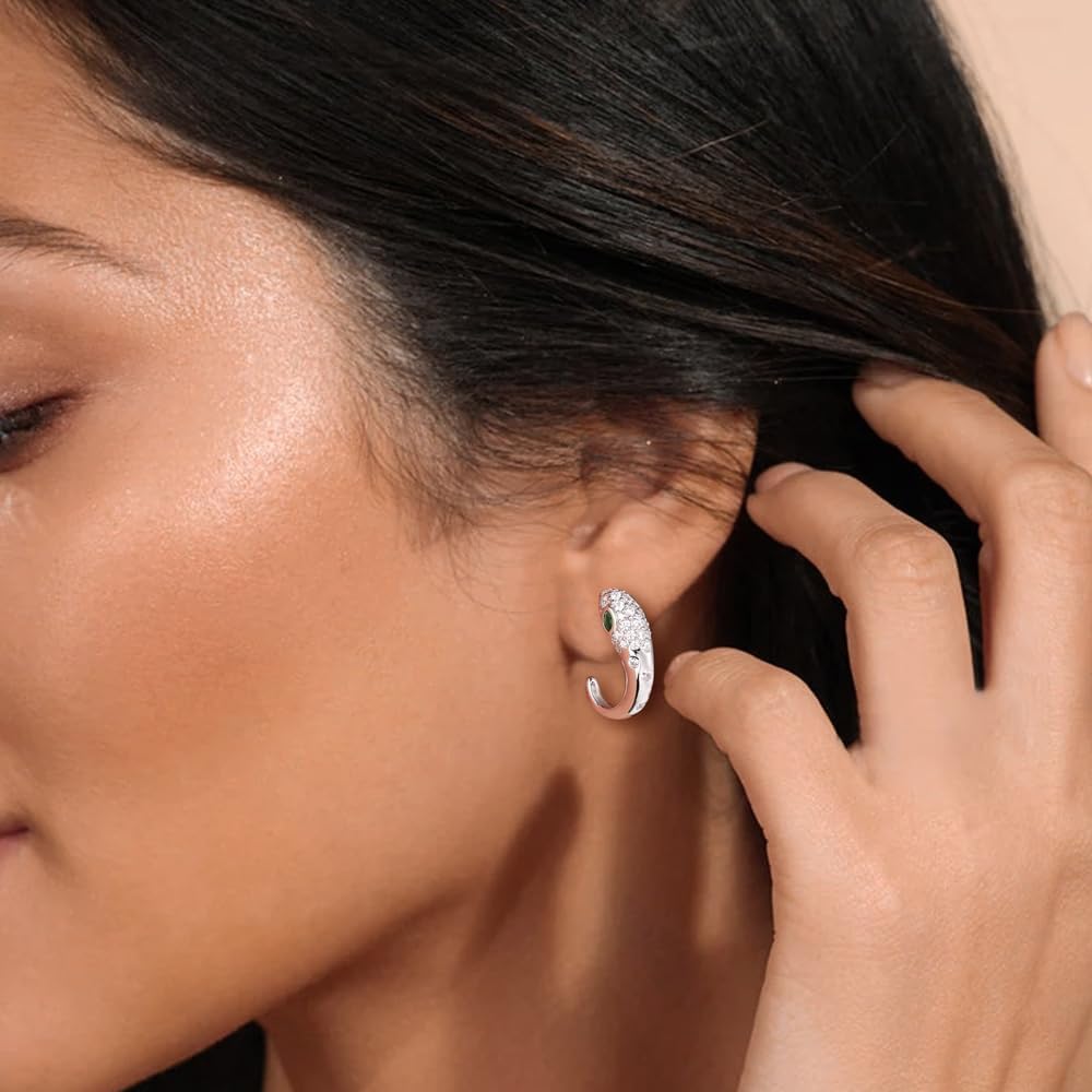 Snake Statement Earrings for Women 14K Gold Plated/925 Sterling Silver Emerald Studs Half Hoop Earrings Cubic Zirconia Snake Gothic Jewelry