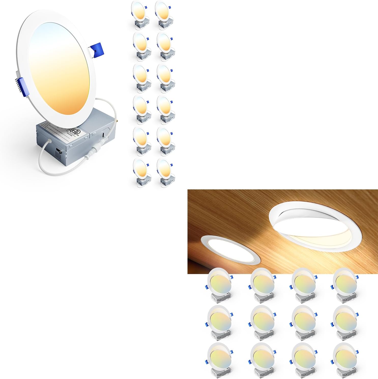 Ensenior LED Recessed Light & Gimbal Recessed Light, 12 Pack 6 Inch LED Recessed Ceiling Light & 12 Pack 6 Inch 5CCT LED Eyeball Recessed Lighting