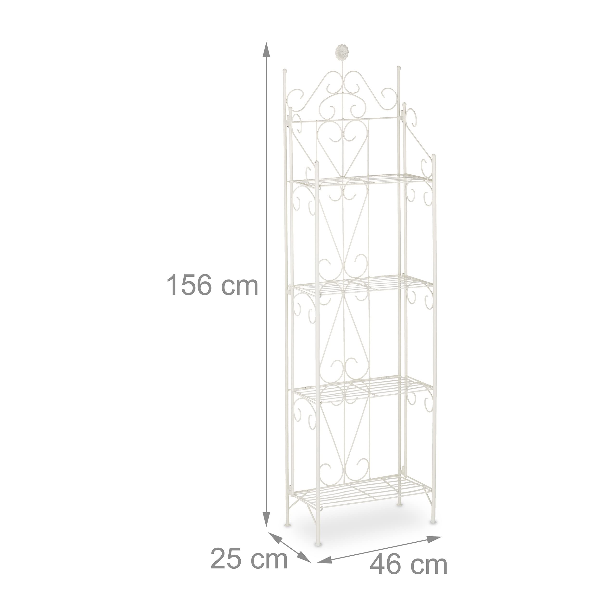 Relaxdays Étagère à Plantes dotée de 4 Niveaux, en métal, Pliable, HxLxP : 156 x 46 x 25 cm, pour l’intérieur, Blanche