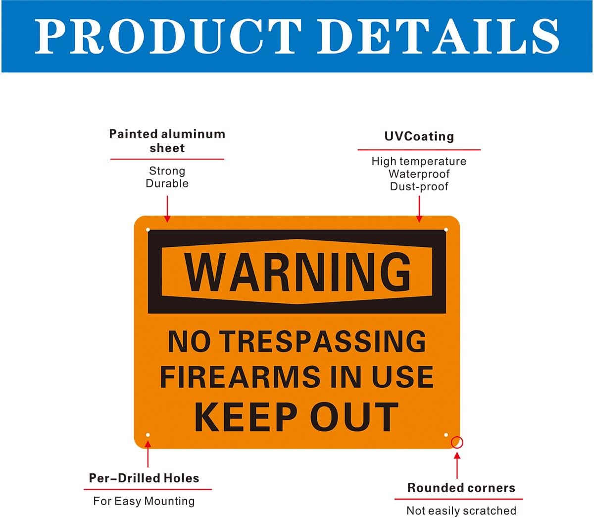 Beiyier (2-Pack) Warning No Trespassing Firearms in Use Keep Out Safety Sign Private Property Metal 10x14 Aluminum, Durable/Weatherproof Indoor or Outdoor Use for House and Business