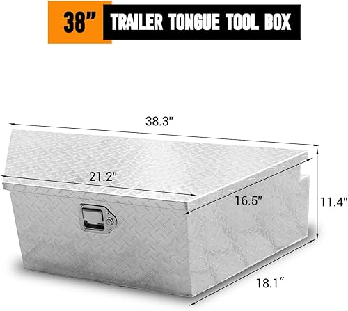 Miniatura 2 de Caja de herramientas de aluminio de 38" con lengüeta para remolque de alta resistencia, caja de herramientas para cama de camión con llaves de