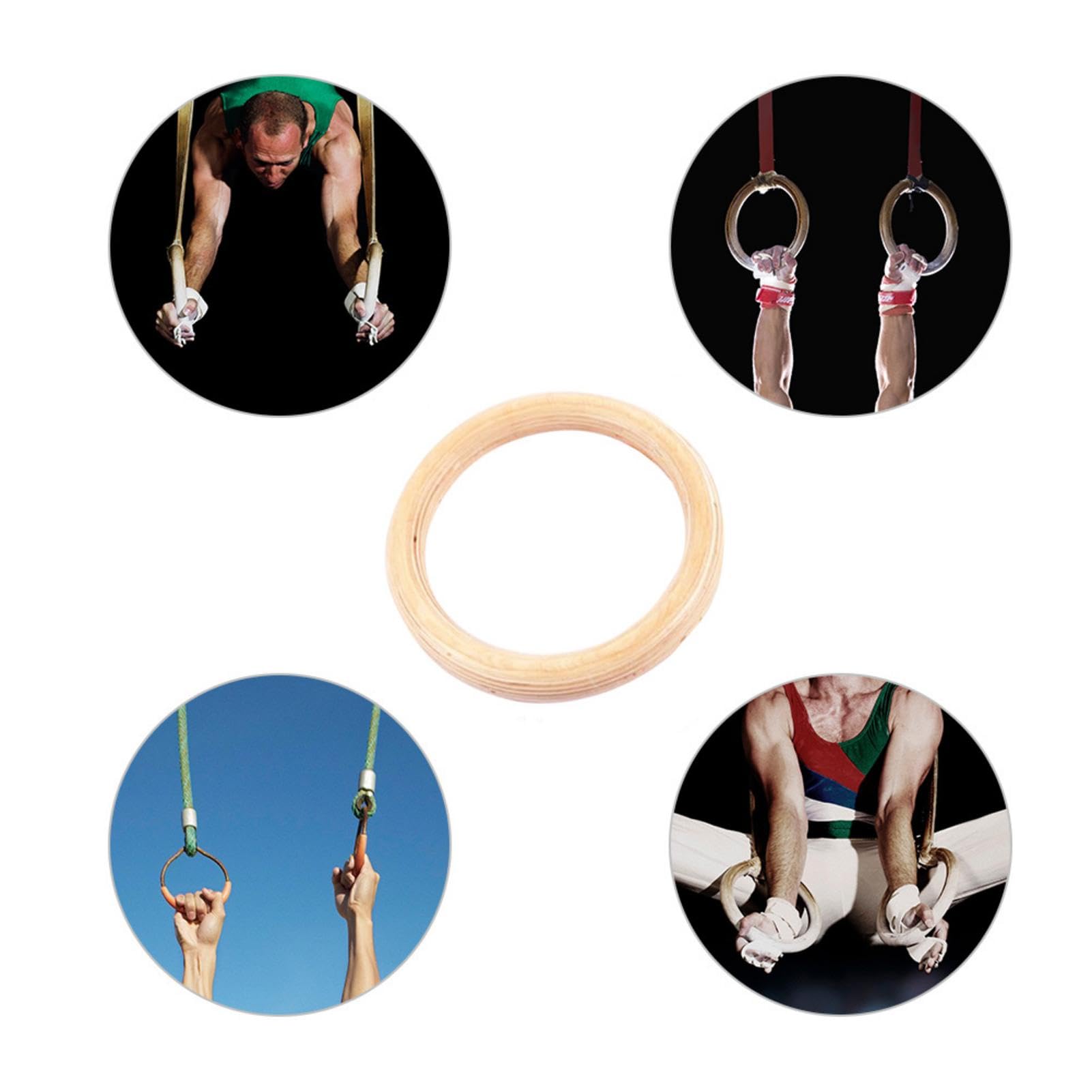 Paquete de 2 anillos de gimnasia de madera, anillos de fitness de abedul, 28 mm y 32 mm, cuerda de elevación no incluida, anillo de gimnasio para entrenamiento de suspensión de fuerza