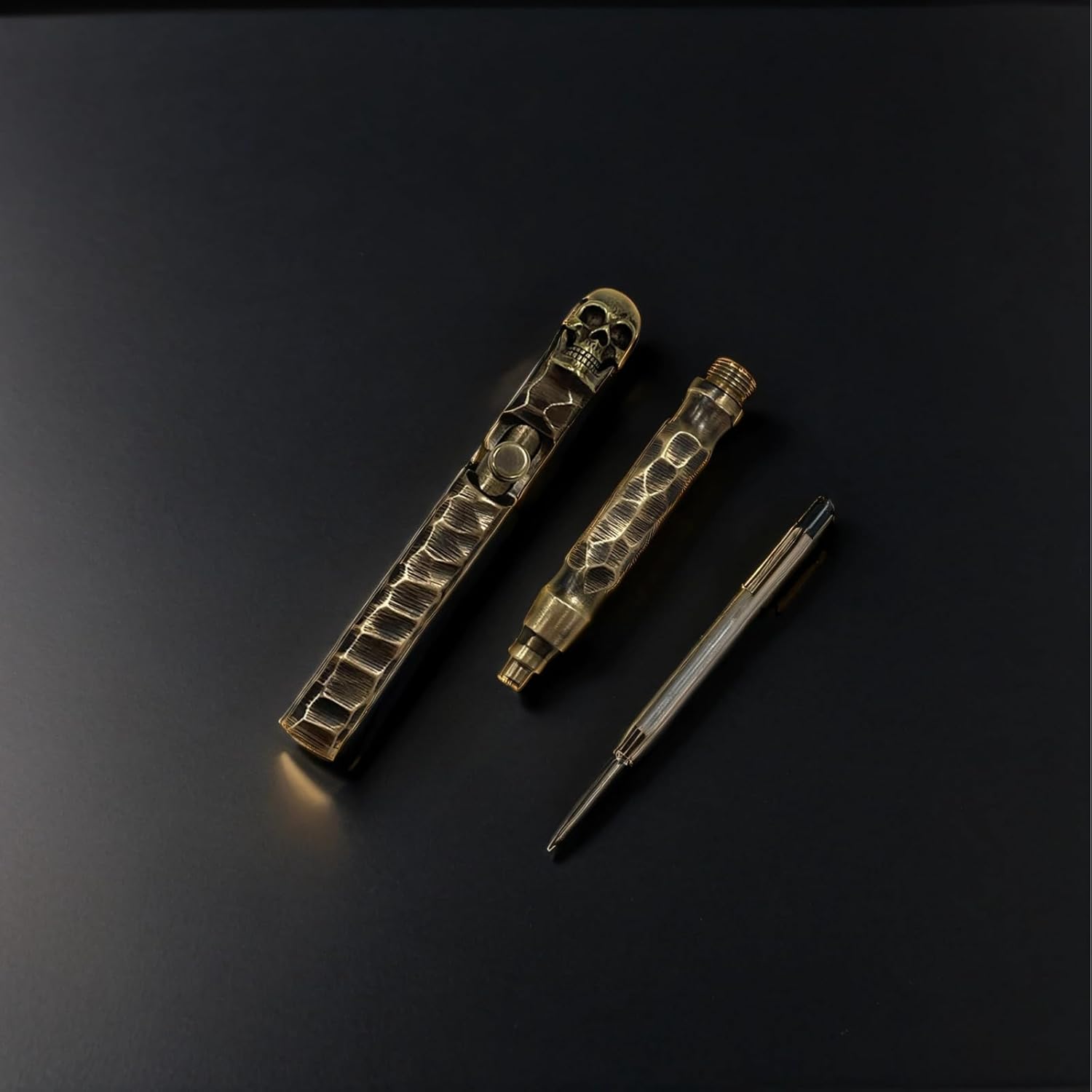 Tactical Bolt Action Pen: Vintage Brass Skull Ballpoint Pen EDC Handmade Writing Pen Gift