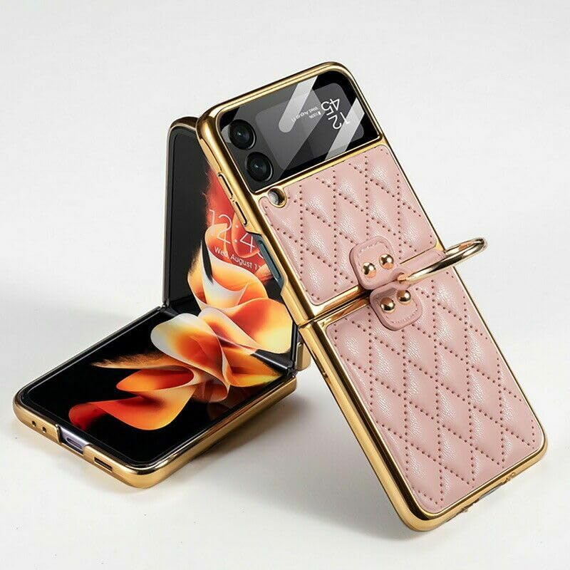 Coque Samsung Z Flip 7 cuir de luxe rose antichoc avec anneau