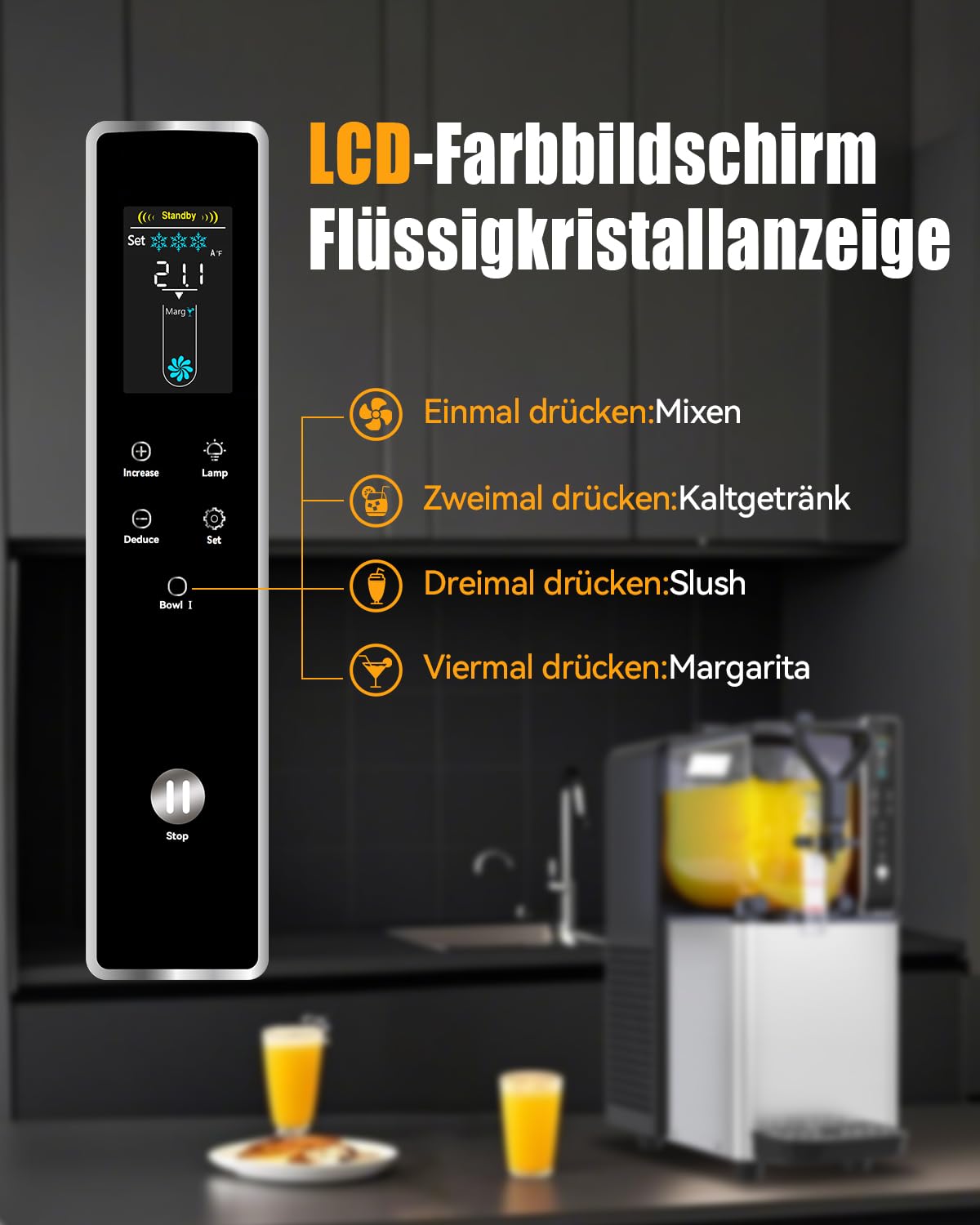 GSE Slush Maschine, 3L Kompressor Slushie Eisbereiter für Geschäft & Zuhause, Slush Ice Maker Cocktail, Margarita, Frozen Drinks, 30-60 Minuten Zubereitungszeit, Automatische Reinigung, 290W