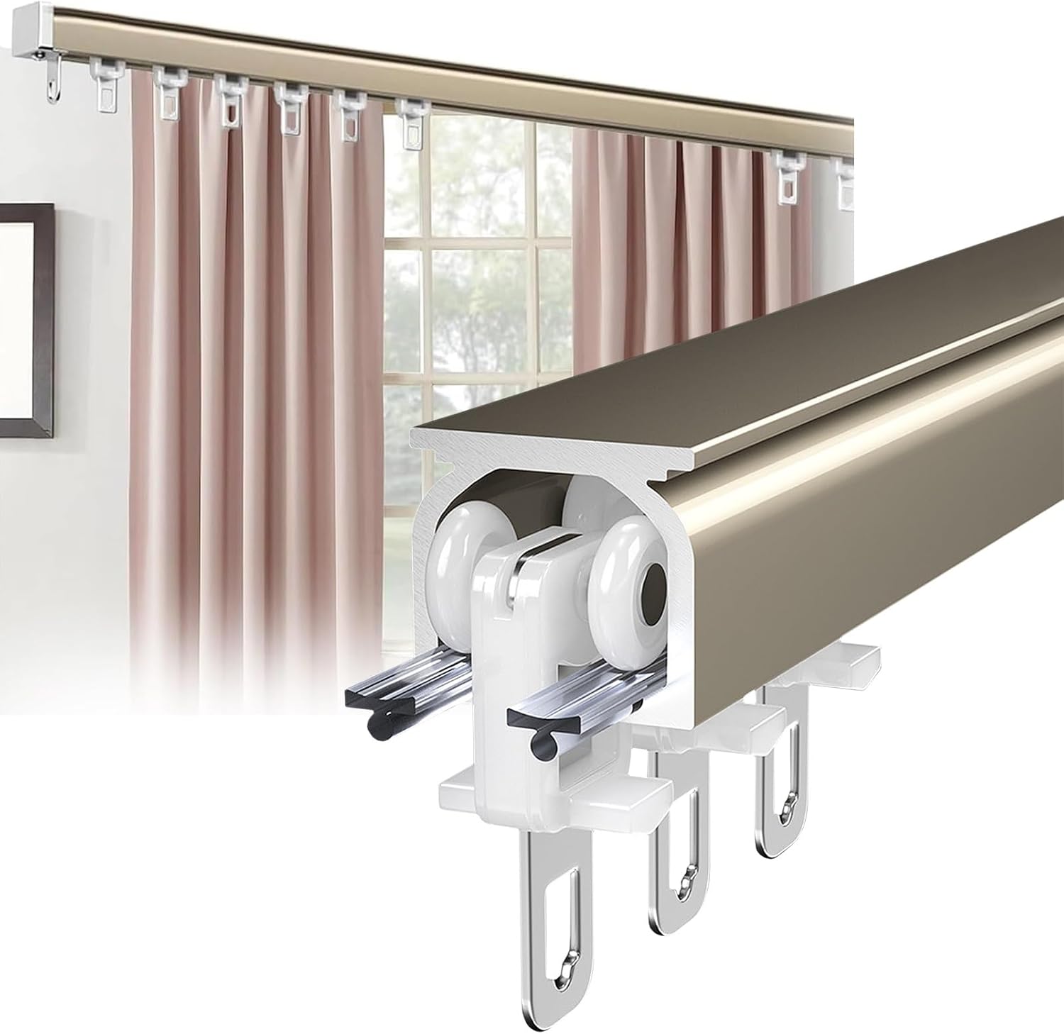 Curtain Track System,Adjustable Aluminum Curtain Track for Room Dividers & Window Curtains, Ceiling or Wall Mount, Complete Set with Runners, 340cm - Sleek White Design