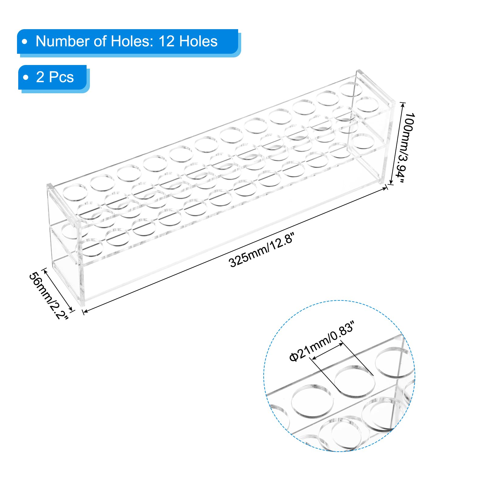 PATIKIL Porta Provette Con 12 Fori, 2Pezzi 21mm Foro Rotondo Altezza Porta Provette In Acrilico Adatto Per Provette Inferiori A 25ml Per Esperimenti Scientifici In Laboratorio, Trasparente