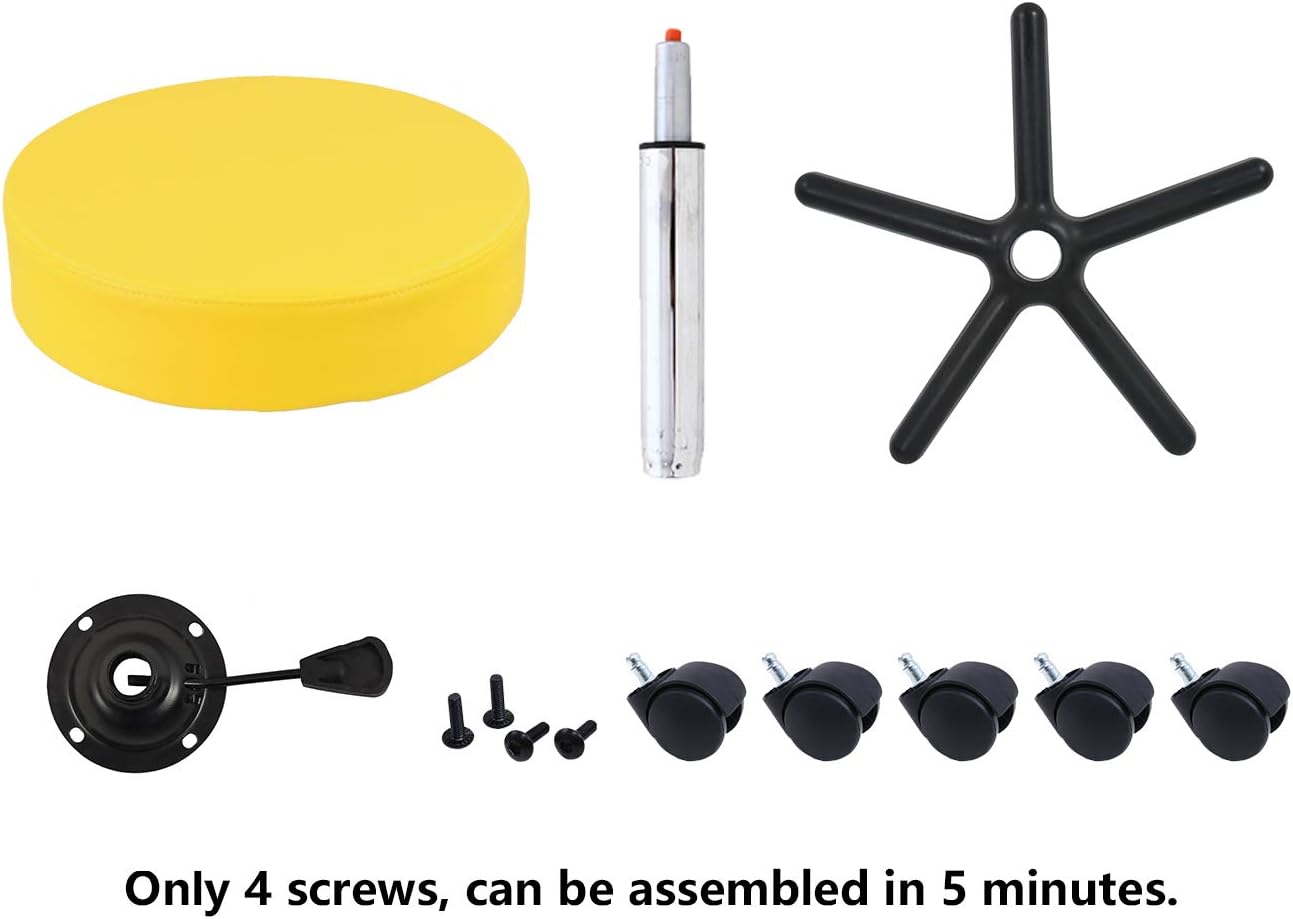 KKTONER Round Rolling Stool PU Leather Height Adjustable Swivel Drafting Work SPA Salon Stools Chair with Wheels (Yellow) : Beauty & Personal Care