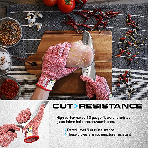 Glove Station Ultra Durable Series Cut Resistant Gloves - Cutting Gloves For Chefs, Bbq And Cooking - Level 5 Protection; Food Grade Safe Cut Proof Gloves - Red, Large Size [2-Pack] #TOP2