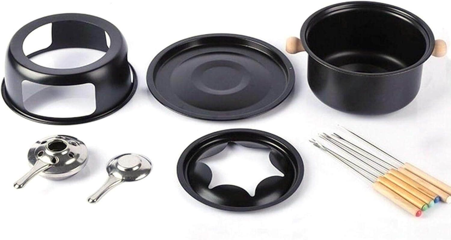 Cast Iron Foundue Set, Multifunctional Steel Ice Cream Chocolate Cheese Hot Pot Melting Pot Fondue Set Kitchen Accessories, for Cheese Meat Chocolate Broth-Red