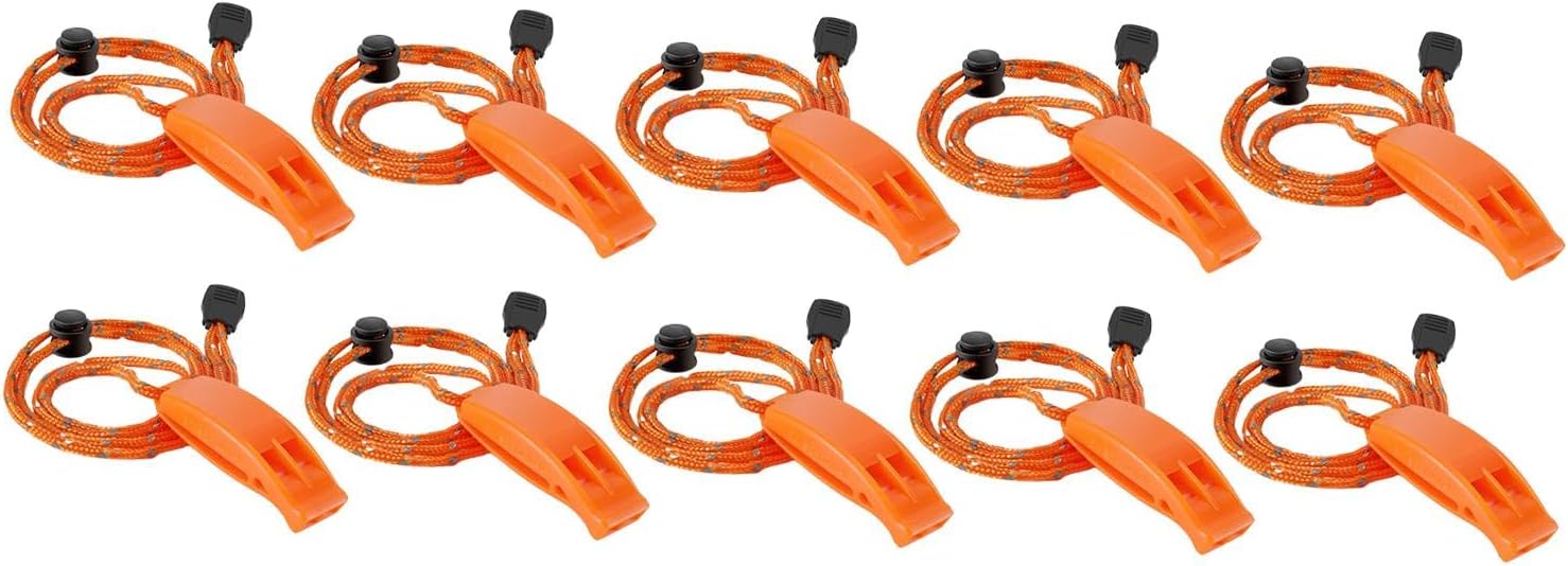 YIJU 10 Pieces Emergency Whistle Survival Practical with Back Clip Loud Safe Whistle with Lanyard for Camping Kayak Hiking
