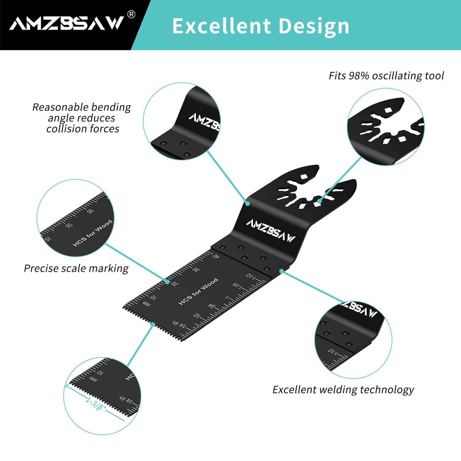 AMZBSAW 100 hojas de sierra oscilantes, titanio y acero de alto carbono para madera, metal y plástico, kits de cuchillas multiherramienta de liberación rápida, kit de accesorios de herramientas