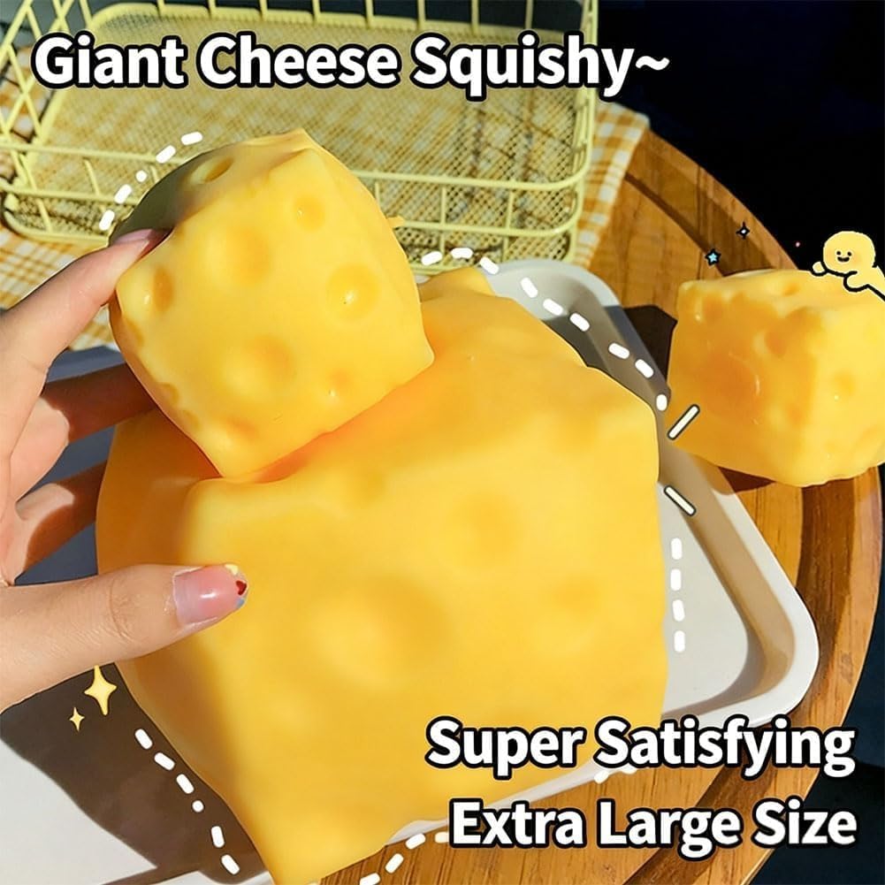 Cheese Squishy, 2026 New 4.73 Inch Ultra-Soft Slow Rising Jumbo Squishy Cheese, Stress Relief Toy for Adults, Focus & Relaxation Aid (4.72 * 4.72 in)