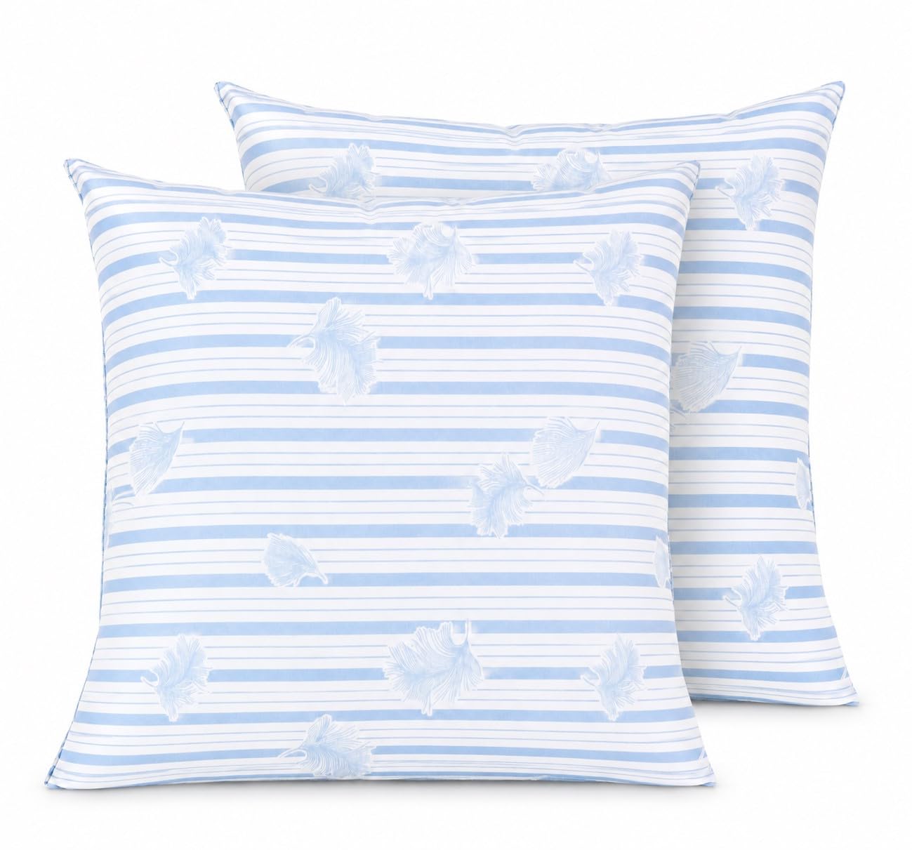 Blanrêve - Lot 2 Oreillers Moelleux - D'antan Naturel Percale - 60x60 cm | Lot 2 Oreillers percale rayée polycoton - garnissage 100% plumettes. Endormissement dos/côté. Fabrication France - Blanc/Bleu