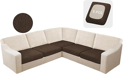 Miniatura 13 de HDCAXKJ Fundas impermeables de cojín para sofá modular, 11 piezas, tela jacquard elástica en forma de L, funda para sofá esquinero, funda trasera,