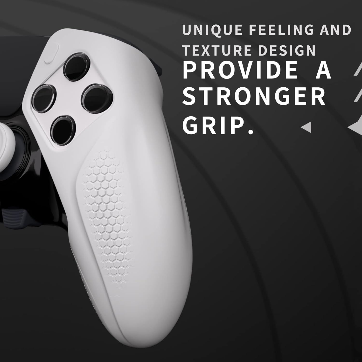 PlayVital Ninja Edition Anti-Slip Half-Covered Silicone Cover Skin for ps5 Edge Controller, Ergonomic Protector Soft Rubber Case for ps5 Edge Wireless Controller with Thumb Grip Caps - White - Image 4
