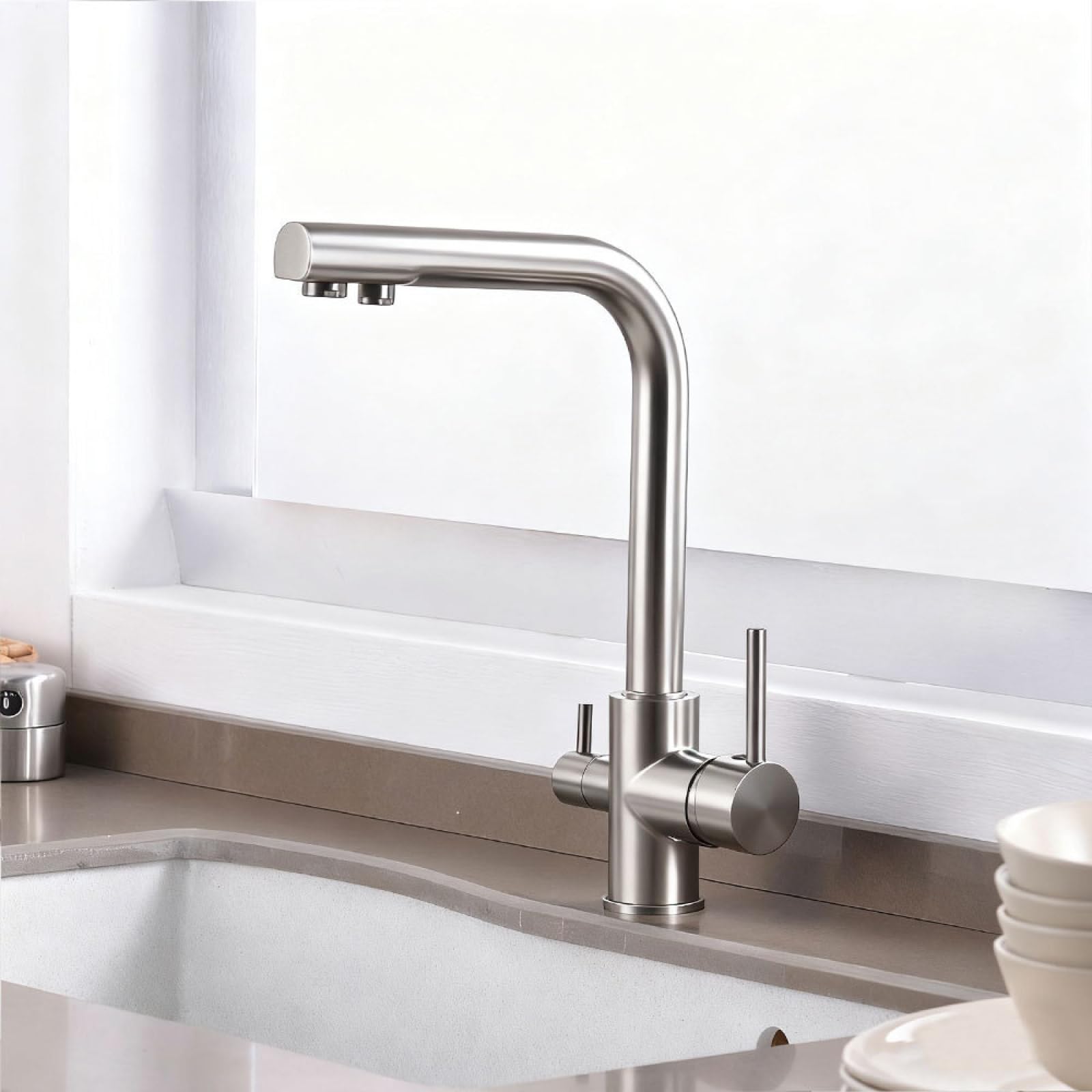 Fanjubei Brushed Kitchen 360-Degree Rotating Multifunctional Hot And Cold Water Purification Faucet