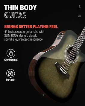 Donner Acoustic Electric Guitar Full Size Kit for Beginner Intermediate with Amplifier Capo Pick Tuner Strings Strap - 41 Inch