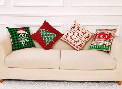 Miniatura 6 de Ogrmar 4 fundas de almohada cuadradas de 18 x 18 pulgadas, fundas de almohada decorativas de Navidad para sofá, cama y automóvil (Navidad-G)