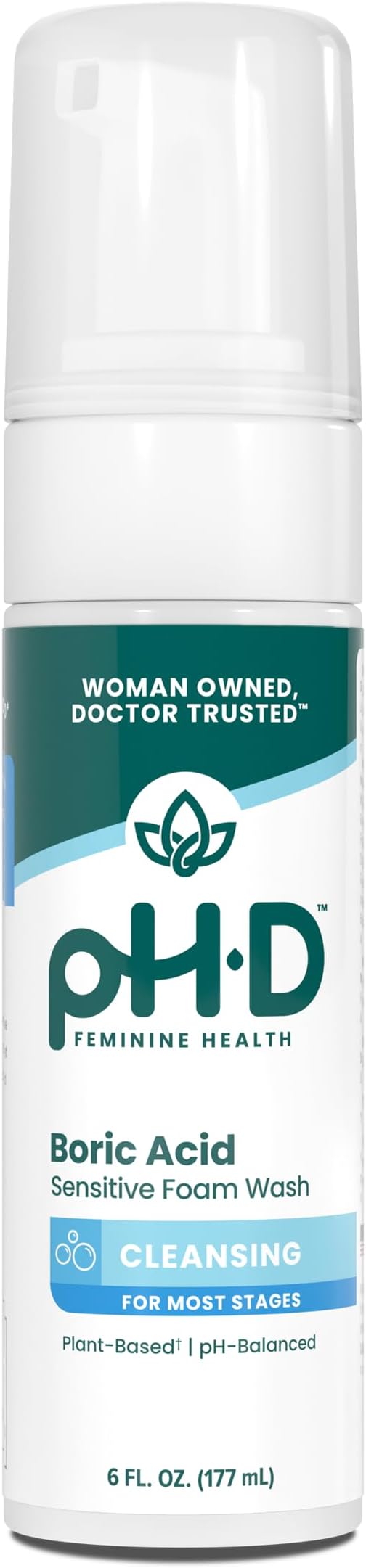 pH-D Feminine Health Boric Acid Foam Wash, Sensitive, 6 Fl Oz, Pack of 1