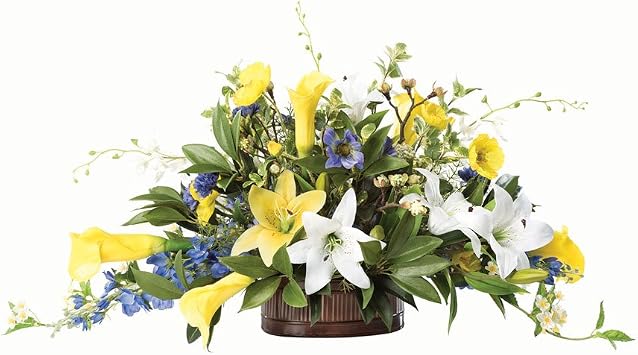بتلات الزنابق و Delphinium Silk Flower Centerpiece