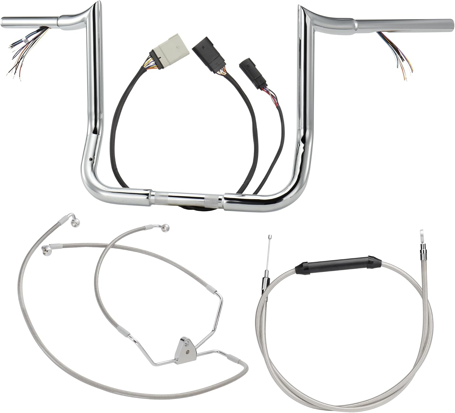14" Rise Pre-wired Ape Hangers Street Glide Handlebars with Clutch Cable Brake Line 1.25" Fat Meathook Miter Cut for Harley 2008-2013 Street Glide/Electra Glide/Ultra Limited NO ABS, Chrome