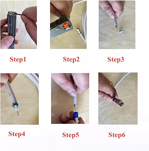 Miniatura 6 de Kit de herramientas de crimpadora de cable coaxial, herramienta de compresión coaxial rg6 rg59, pelacables, 10 conectores RG6 F