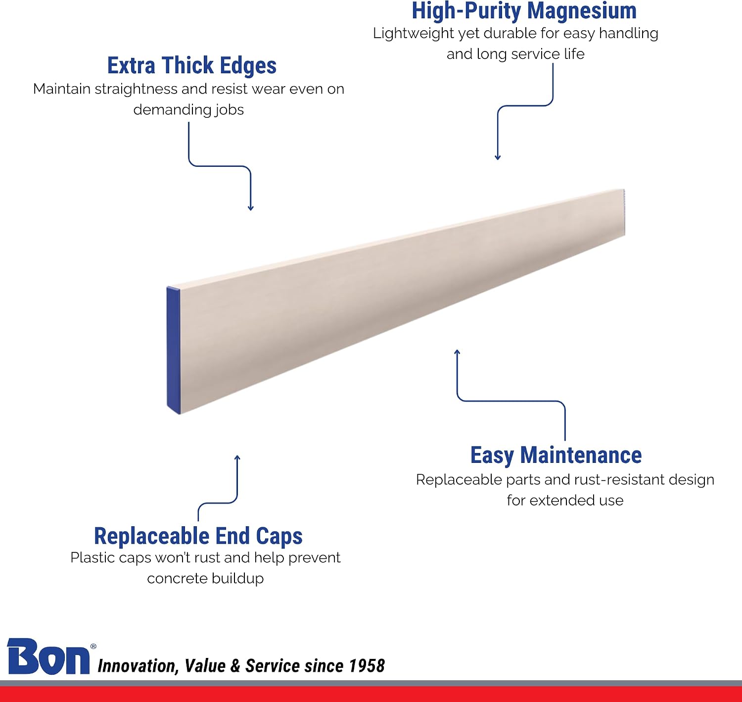 Bon Tool 12-126 Screed - Mag Screed - 1"-inch x 4-inch - 6 Foot